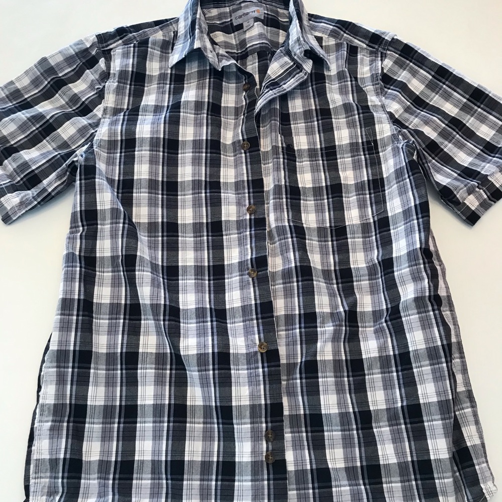 Men's Black and White Plaid Shirt